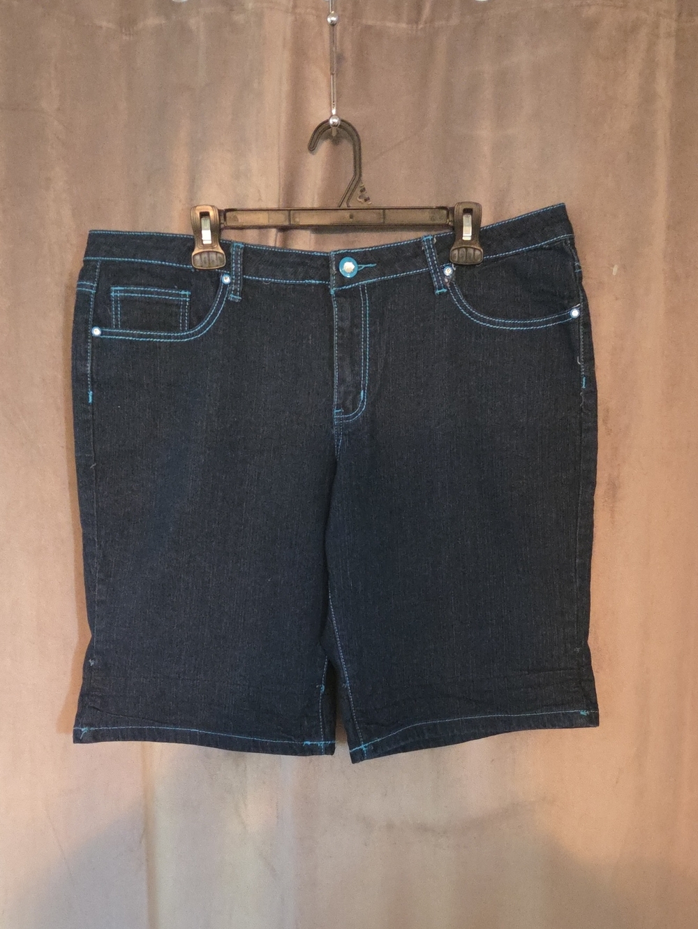 Size 20 Women’s Dark Indigo Jean Shorts with Turquoise Stitching